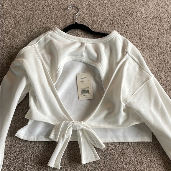 Fabletics White Crop Tie Front Blouse - Picture 1 of 6